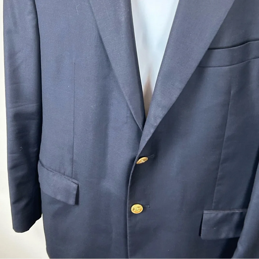 Lauren‎ Ralph Lauren Blazer Sport Coat Men 43R Navy Blue Gold Buttons 100% Wool